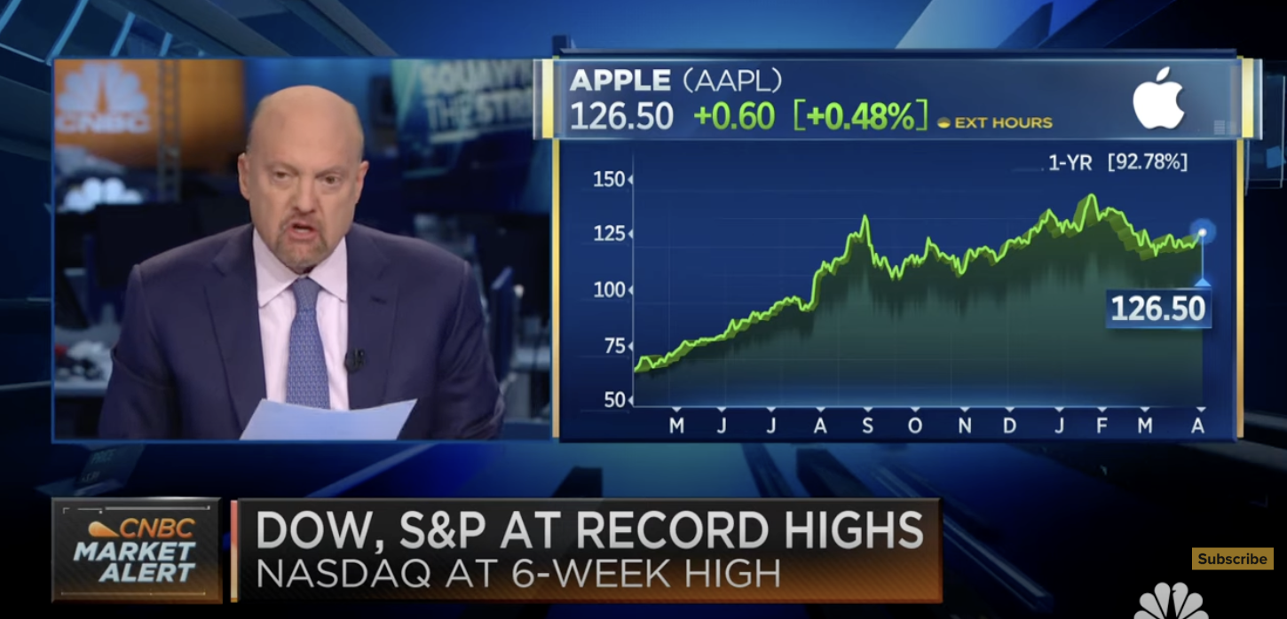 Jim Cramer shrugs off Katy Huberty's Apple price target cut (video