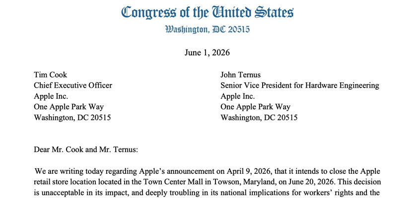 apple towson congress letter